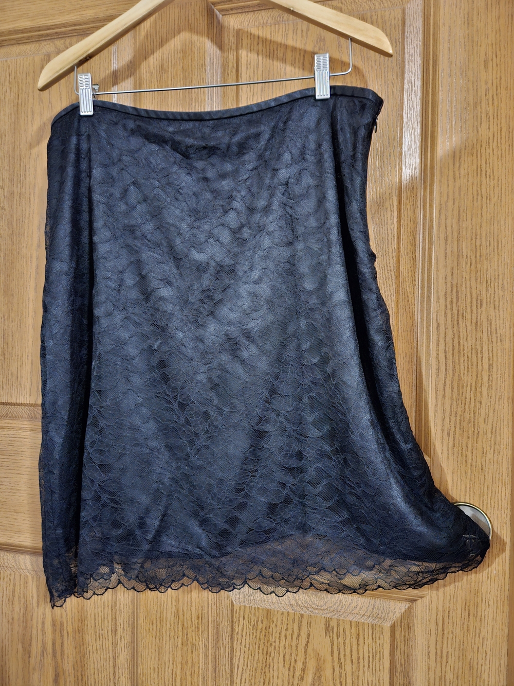 George Designs Mark Eisen Black Lace Overlay A-Line Skirt